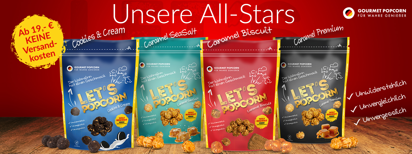 Lets Popcorn, Caramel Biscuit, Caramel SeaSalt, Premium Caramel, Cream and Cookies, digitalisierend, Dirk Neumann