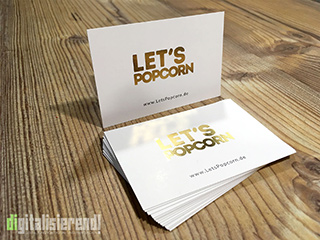 Visitenkarten, Design, Veredeln, Hochwertig, verkaufsfoerdernd, repräsentativ, Let's Popcorn, digitalisierend
