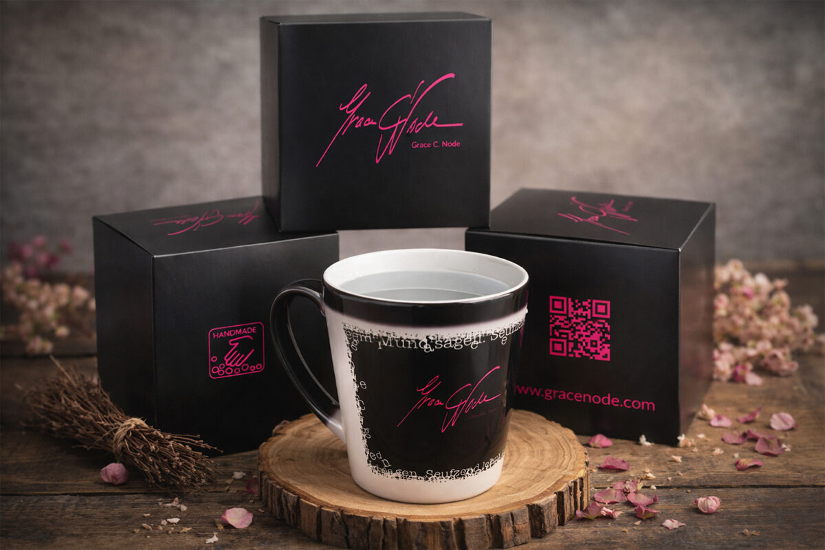 kreatives Merchandise inklusive Verpackungsdesign für Schriftstellerin Grace C.Node