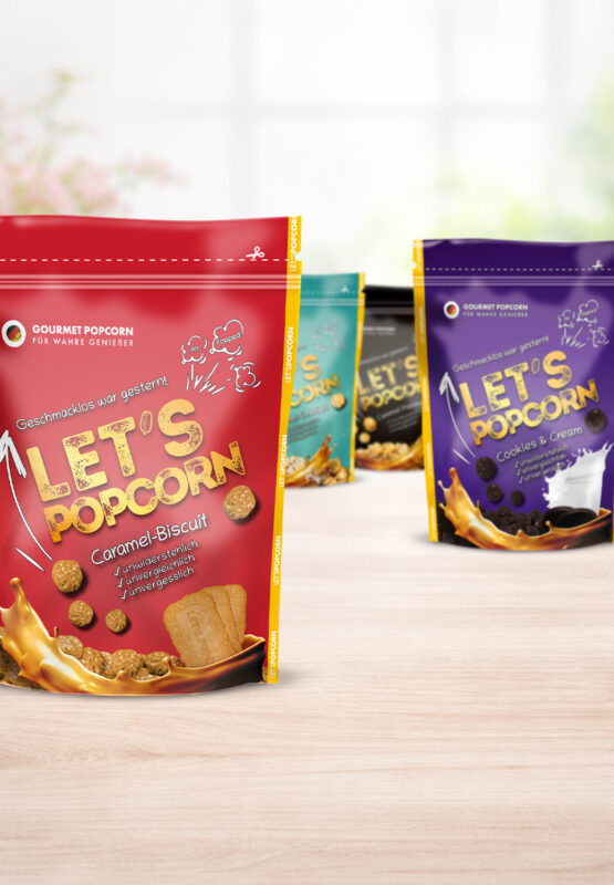 Verpackungsdesign, Re-Design für Kamomo GmbH Let's Popcorn - erstellt von Dirk Neumann digitalisierend